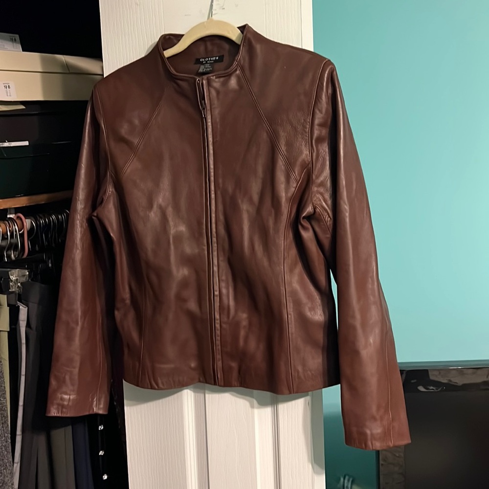 Brown Leather Jacket- Clothe By Revue- Size L